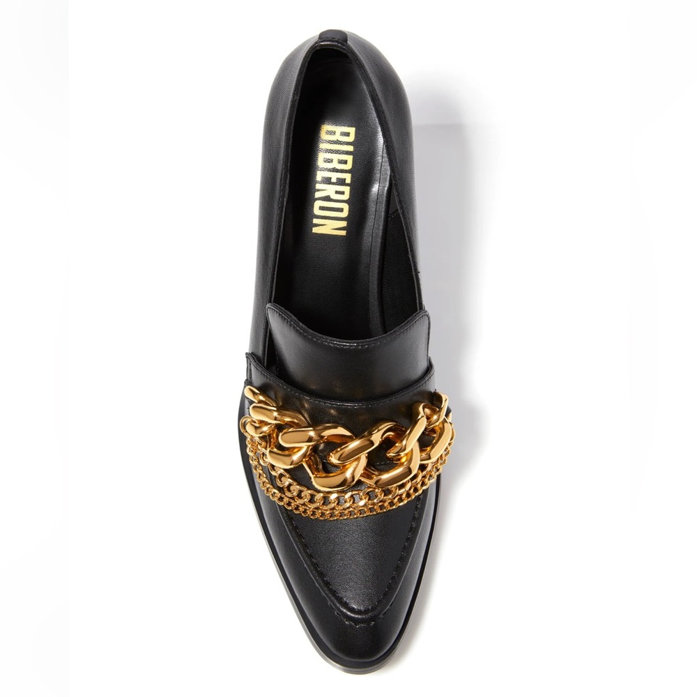 Elegant Black High Heels with Gold Chain Detail BIBERON Size 9.5 - Picture 3 of 8